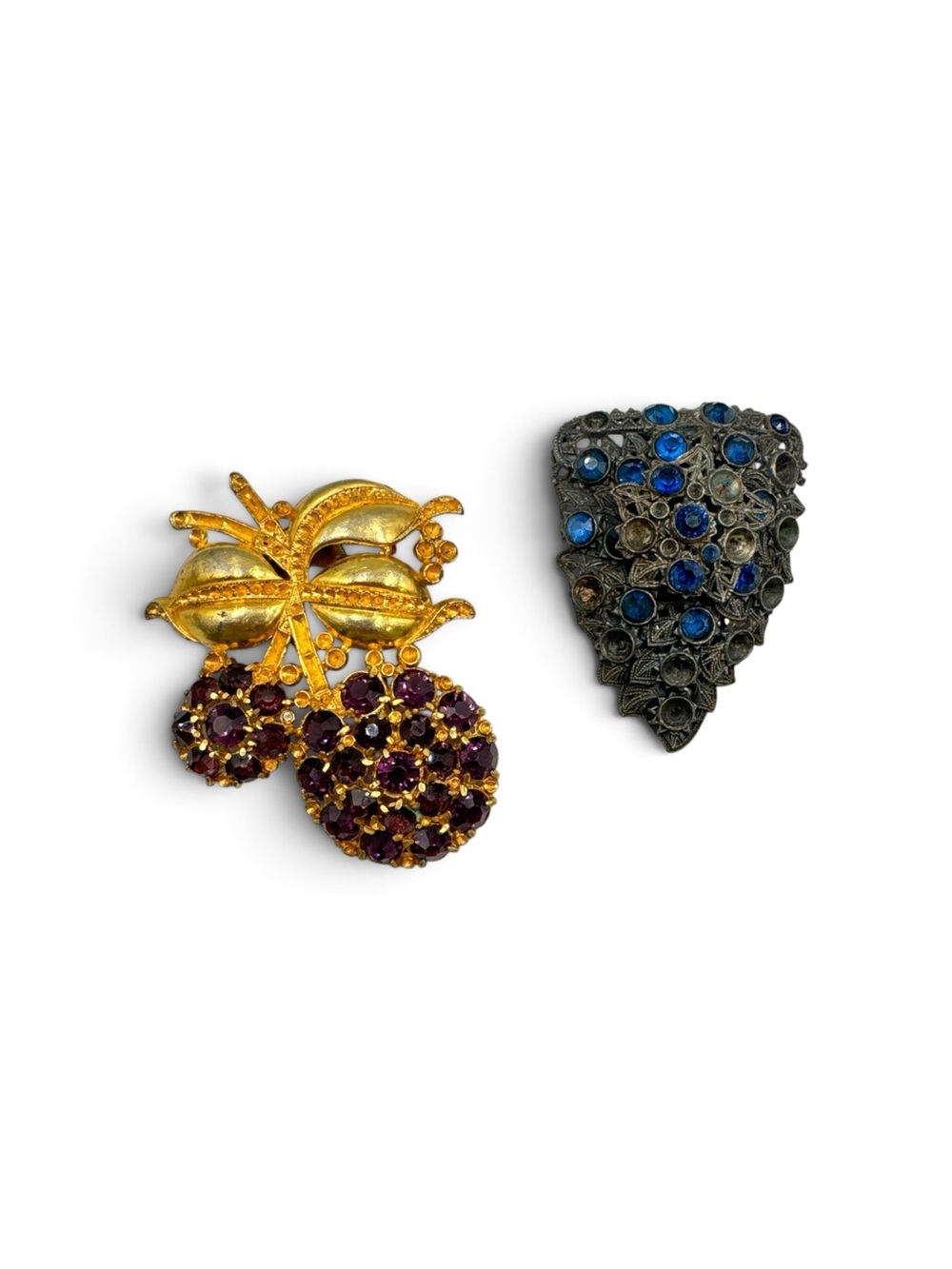 Vintage Art Deco Rhinestone Fur Clips Craft Lot Blue Purple Repair Restore Set